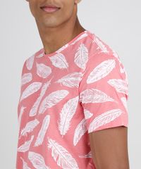 Camiseta-Masculina-Estampada-de-Penas-Manga-Curta-Gola-Careca-Coral-9738301-Coral_4