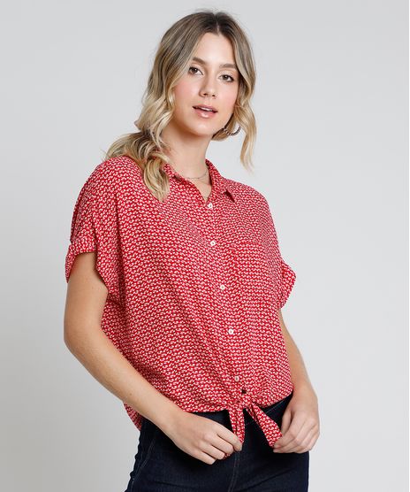 Camisa-Feminina-Estampada-Floral-com-Bolso-e-No-Manga-Curta-Vermelho-9807196-Vermelho_1