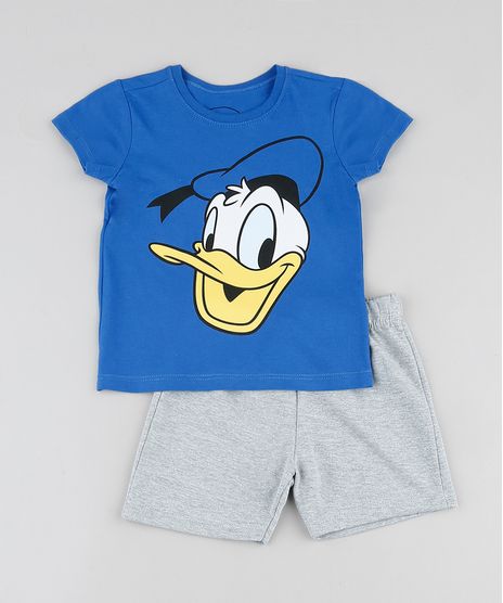 Conjunto-Infantil-Pato-Donald-de-Camiseta-Manga-Curta-Azul-Royal---Bermuda-em-Moletom-Cinza-Mescla-Claro-9876586-Cinza_Mescla_Claro_1