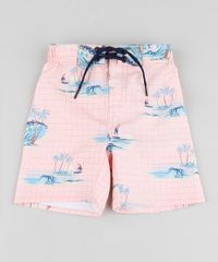 Bermuda-Surf-Infantil-Estampada-Quadriculada-com-Praia-Coral-9757032-Coral_1