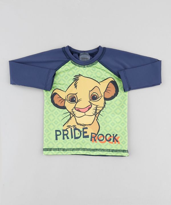 Camiseta de Praia Infantil Simba O Rei Leão Raglan Manga Longa Azul Marinho 3