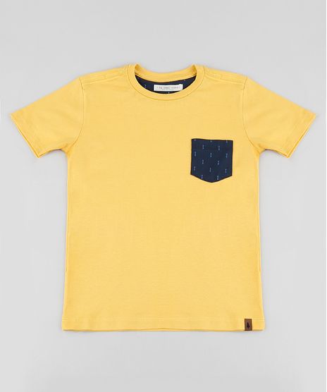 Camiseta-Infantil-com-Bolso-Estampado-de-Flecha-Manga-Curta-Mostarda-9865989-Mostarda_1