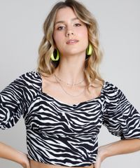 Blusa-Feminina-Cropped-Estampada-Animal-Print-Zebra-Manga-Bufante-Decote-Reto-Preta-9906954-Preto_4