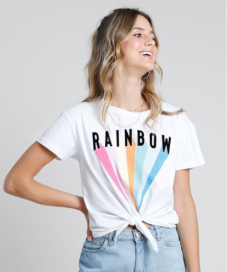 Blusa-Feminina--Rainbow--Arco-Iris-com-No-Manga-Curta-Decote-Redondo-Off-White-9878104-Off_White_1