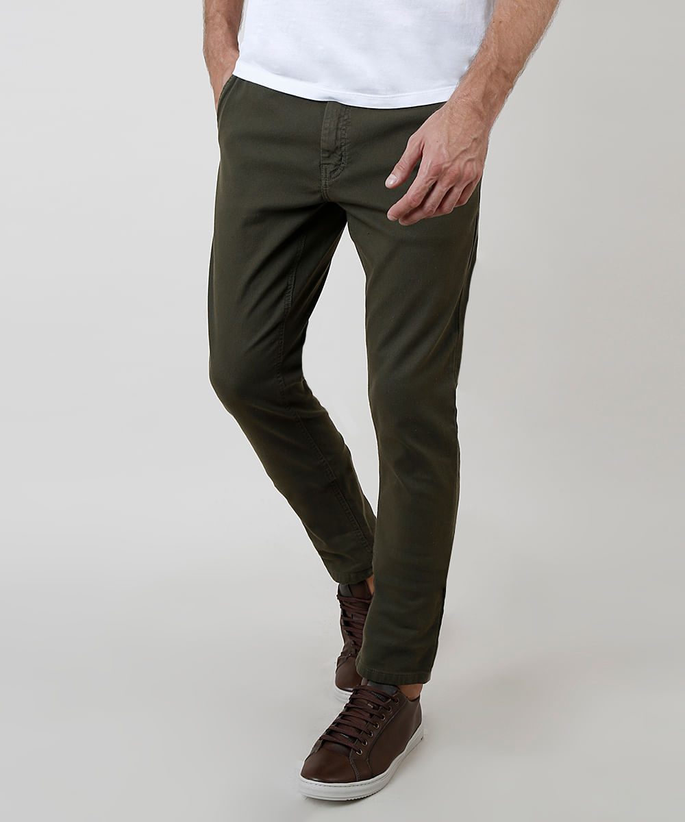 calça sarja verde masculina