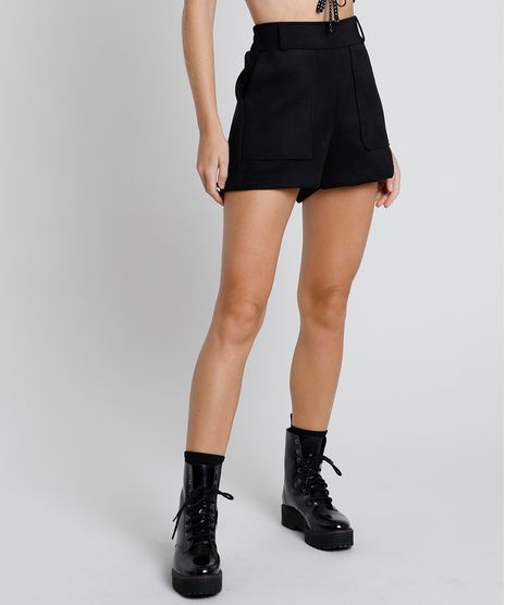Short-Feminino-em-Suede-Cintura-Super-Alta-com-Bolsos--Preto-9879527-Preto_1