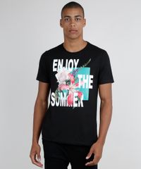 Camiseta-Masculina--Enjoy-the-Summer--Manga-Curta-Gola-Careca-Preta-9738693-Preto_1