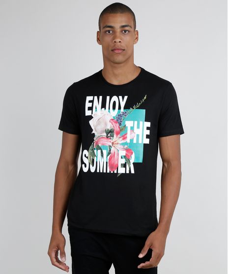 Camiseta-Masculina--Enjoy-the-Summer--Manga-Curta-Gola-Careca-Preta-9738693-Preto_1
