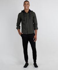Camisa-de-Sarja-Masculina-com-Bolsos-Manga-Longa-com-Capuz-Verde-Militar-9661595-Verde_Militar_3