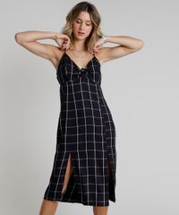 Vestido-Feminino-Midi-Estampado-Xadrez-com-No-e-Fenda-Alca-Fina-Preto-9883643-Preto_1