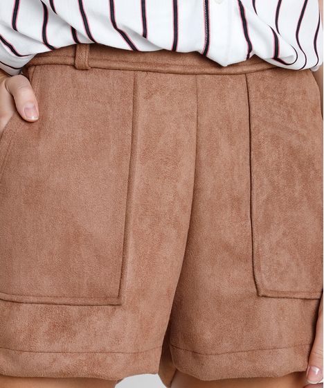 shorts suede cintura alta