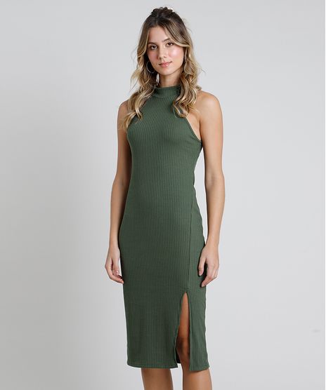 Vestido-Feminino-Midi-Halter-Neck-Canelado-com-Fenda-Gola-Alta-Verde-Militar-2-9611887-Verde_Militar_2_1