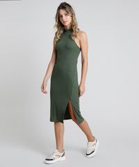 Vestido-Feminino-Midi-Halter-Neck-Canelado-com-Fenda-Gola-Alta-Verde-Militar-2-9611887-Verde_Militar_2_3
