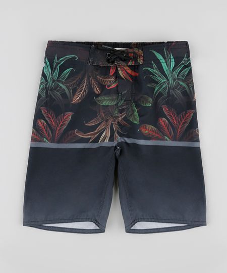 Bermuda-Surf-Infantil-com-Folhagem-e-Cordao-Preta-9844697-Preto_1