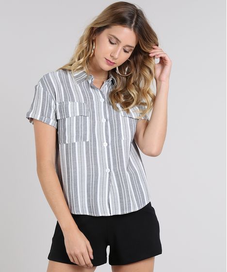 camisa de botão feminina manga curta