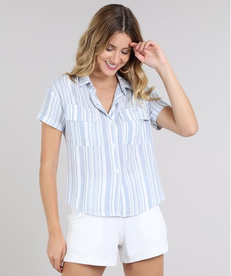 camisa botão manga curta feminina