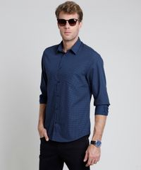 Camisa-Masculina-Comfort-Estampada-Mini-Print-de-Poa-com-Bolso-Manga-Longa--Azul-Marinho-9831775-Azul_Marinho_1