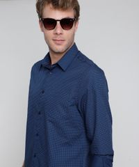 Camisa-Masculina-Comfort-Estampada-Mini-Print-de-Poa-com-Bolso-Manga-Longa--Azul-Marinho-9831775-Azul_Marinho_4
