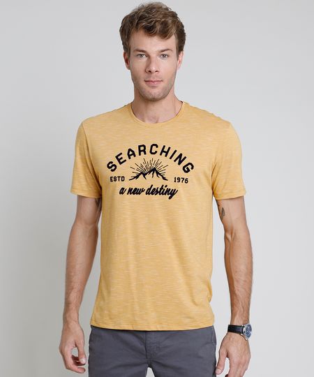 Camiseta-Masculina--Searching--Listrada-Manga-Curta-Gola-Careca-Mostarda-9612098-Mostarda_1