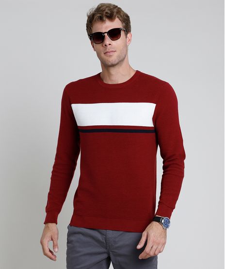 Sueter-Masculino-em-Trico-Texturizado-com-Listras-Vermelho-Escuro-9801194-Vermelho_Escuro_1