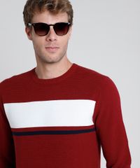 Sueter-Masculino-em-Trico-Texturizado-com-Listras-Vermelho-Escuro-9801194-Vermelho_Escuro_4