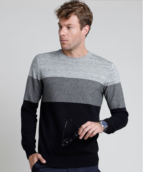 Sueter-Masculino-Slim-em-Trico-Listrado-Cinza-Mescla-9821907-Cinza_Mescla_1