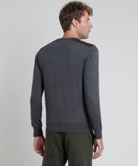 Sueter-Masculino-em-Trico-Texturizado-com-Recorte-em-Suede-Cinza-Mescla-Escuro-9825694-Cinza_Mescla_Escuro_2