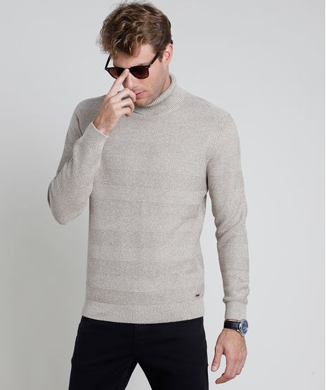 Sueter-Masculino-em-Trico-Texturizado-Gola-Alta-Bege-Claro-9801198-Bege_Claro_1