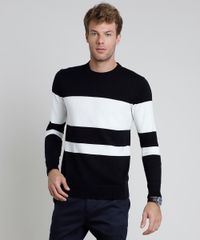 Sueter-Masculino-Slim-em-Trico-Listrado-Preto-9821907-Preto_1