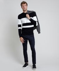 Sueter-Masculino-Slim-em-Trico-Listrado-Preto-9821907-Preto_3