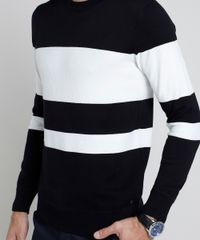 Sueter-Masculino-Slim-em-Trico-Listrado-Preto-9821907-Preto_4