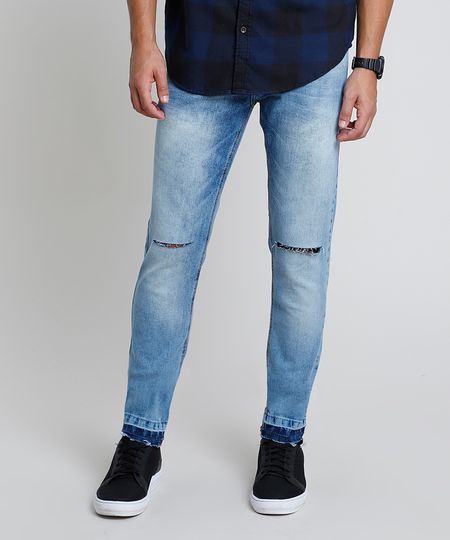 calça jeans desfiada masculina