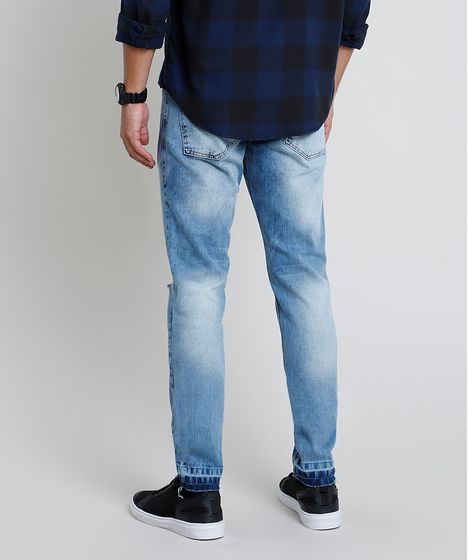 calça jeans masculina barra desfiada