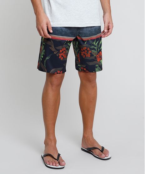 Bermuda-Surf-Masculina-Estampada-Floral-com-Listras-Cinza-Escuro-9869761-Cinza_Escuro_1