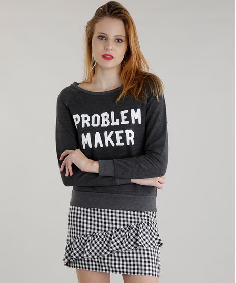 Blusao--Problem-Maker--em-Moletom-Cinza-Mescla-Escuro-8605599-Cinza_Mescla_Escuro_1