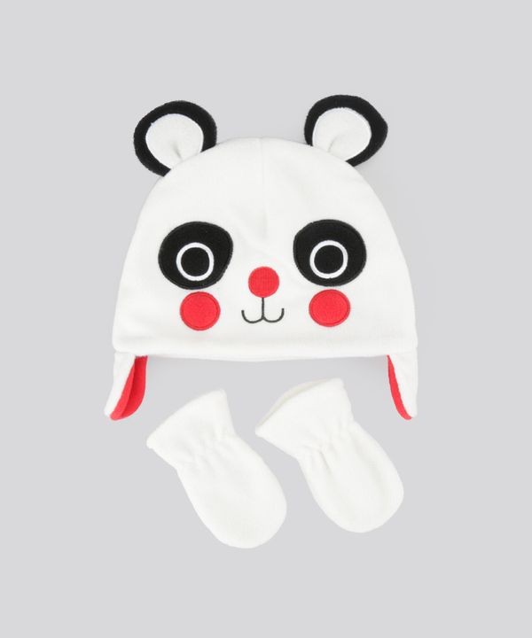 Kit de Gorro + Luva "Panda" em Plush Off White Único
