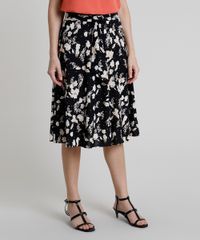 Saia-Feminina-Midi-Estampada-Floral-com-Amarracao--Preto-9857294-Preto_1