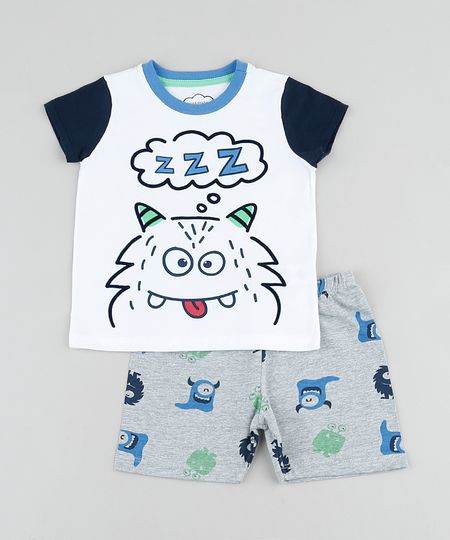 Pijama-Infantil-Monstrinho-Manga-Curta-Branco-9878561-Branco_1 Pijama-Infantil-Monstrinho-Manga-Curta-Branco-9878561-Branco_1