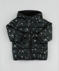 Jaqueta-Puffer-Infantil-Estampada-de-Estrelas-Metalizadas-em-Nylon-com-Capuz-e-Bolsos-Preta-9785085-Preto_1