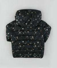 Jaqueta-Puffer-Infantil-Estampada-de-Estrelas-Metalizadas-em-Nylon-com-Capuz-e-Bolsos-Preta-9785085-Preto_2