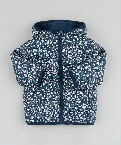 Jaqueta-Puffer-Infantil-Estampada-Floral-em-Nylon-com-Capuz-e-Bolsos-Azul-Marinho-9784734-Azul_Marinho_1