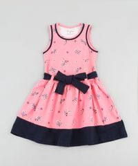 Vestido-Infantil-Estampado-Floral-com-Faixa-para-Amarrar-Sem-Manga-Rosa-9916421-Rosa_1