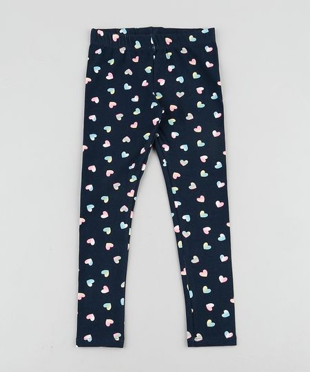 Calça Legging Infantil Básica Estampada de Corações Azul Marinho - 4 Menor preço em Calça Legging Infantil Básica Estampada de Corações Azul Marinho - 4