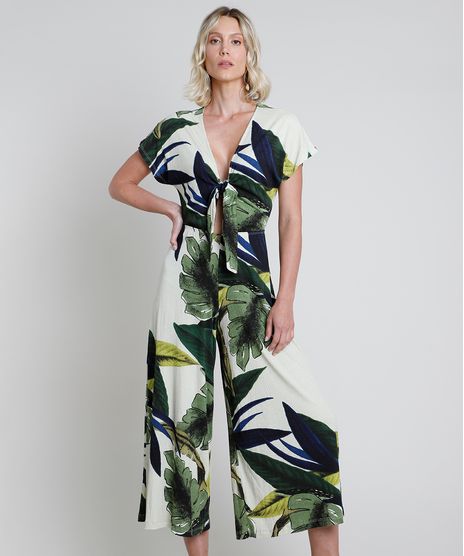 Macacao-Feminino-BBB-Pantacourt-Estampado-de-Folhagem-com-No-Manga-Curta-Verde-Claro-9871044-Verde_Claro_1