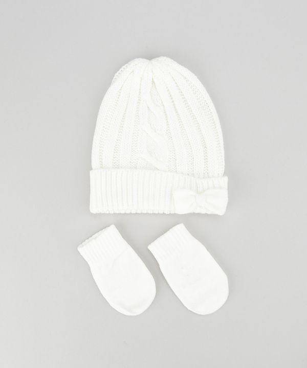 Kit de Gorro + Luva em Tricô Off White Único