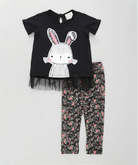 Conjunto-de-Blusa-com-Tule---Calca-Legging-Estampada-Floral-Preta-8619591-Preto_1