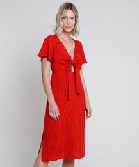 Vestido-Feminino-Midi-Estampado-de-Poa-com-No-e-Fenda-Manga-Curta-Vermelho-9900105-Vermelho_1