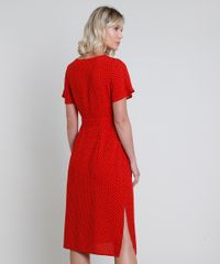 Vestido-Feminino-Midi-Estampado-de-Poa-com-No-e-Fenda-Manga-Curta-Vermelho-9900105-Vermelho_2