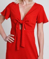 Vestido-Feminino-Midi-Estampado-de-Poa-com-No-e-Fenda-Manga-Curta-Vermelho-9900105-Vermelho_4