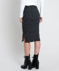 Saia-Feminina-Midi-Estampada-de-Poa-com-Fendas-Preta-9880387-Preto_2
